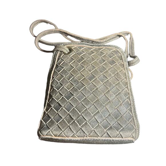 Bobo Brown Waxed Suede Leather Crossbody Phone Bag Woven Design Small Purse - Picture 1 of 8